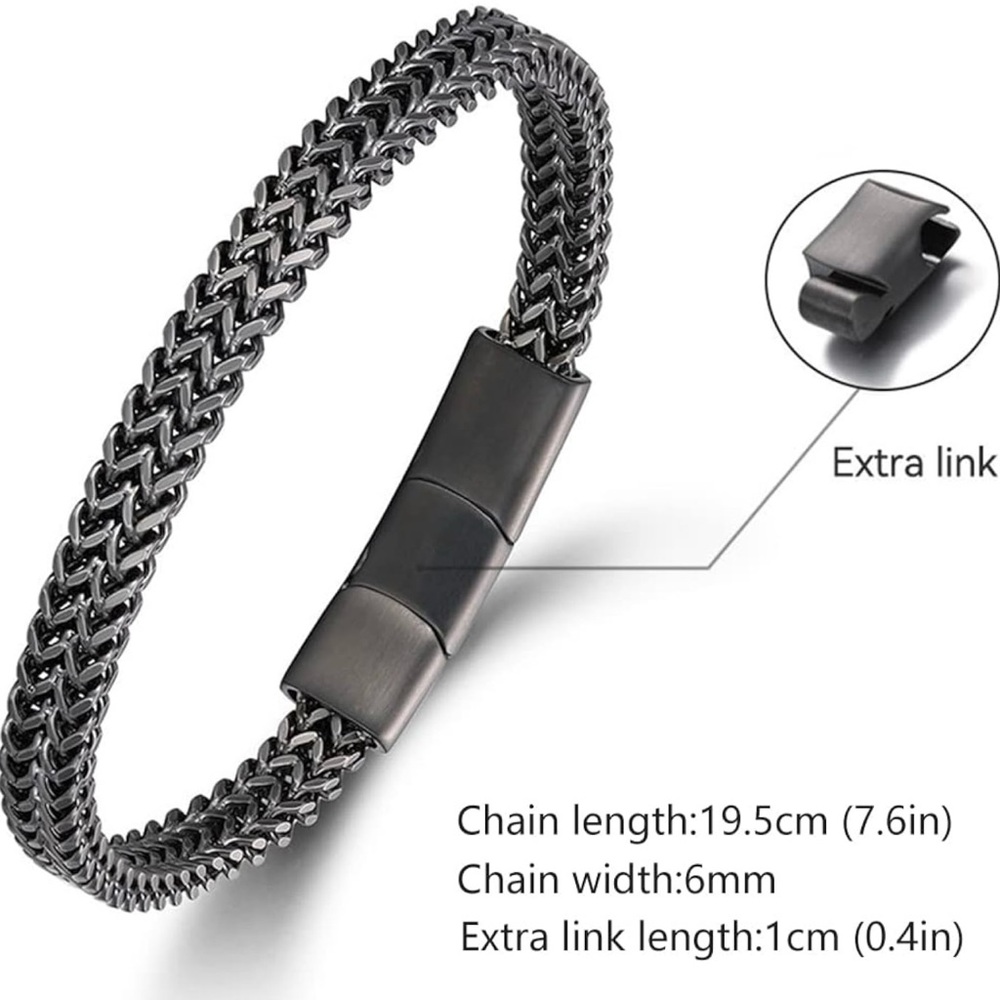 Bracelets for Men-Stainless Steel Magnetic Clasp Franco Chain Mens Bracelet - Picture 3 of 13